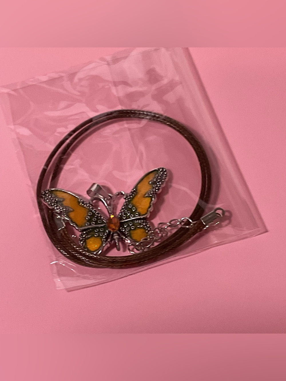 Brown & Orange Butterfly Pendant Necklace - Women Jewelry - Picture 6 of 9